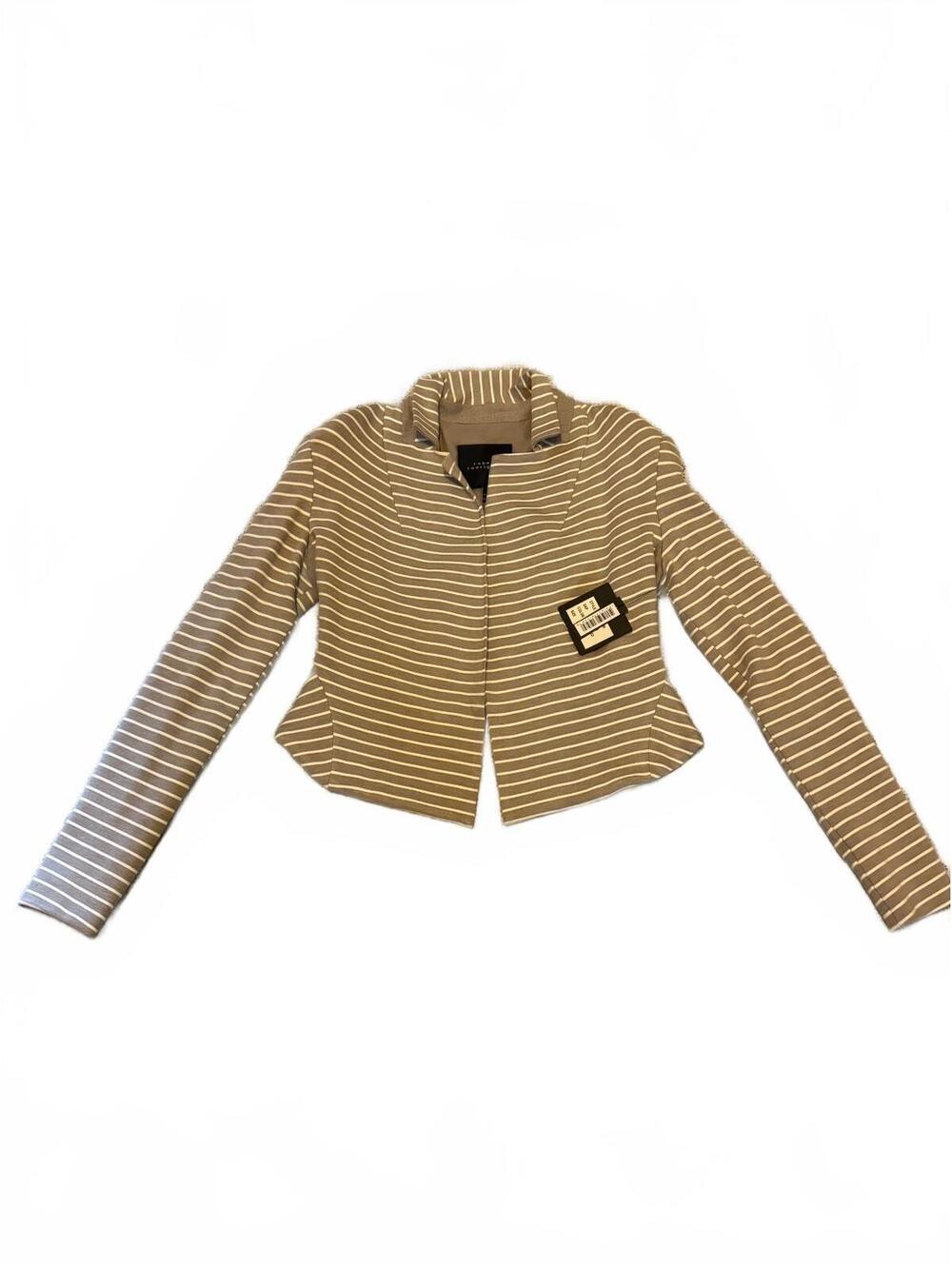 NWT Robert Rodriguez Striped Cropped Blazer Jacket Grey White Sz 2 Neiman Marcus
